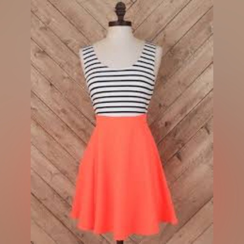 Altar'd State Neon Orange with Black and White Stripes Dress